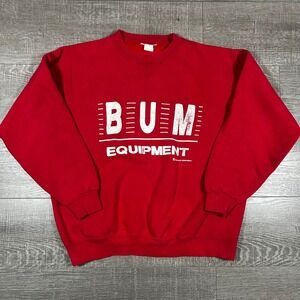 Vintage 1991 BUM Equipment Red Crewneck Sweatshirt Mens XL Graphic Logo 90s